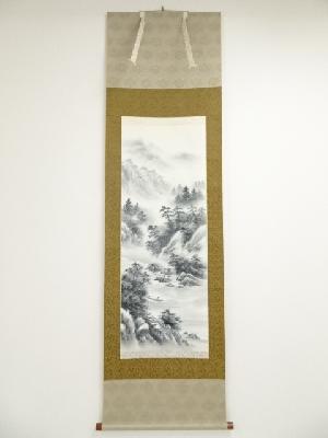 春径筆　水墨山水図　肉筆絹本掛軸